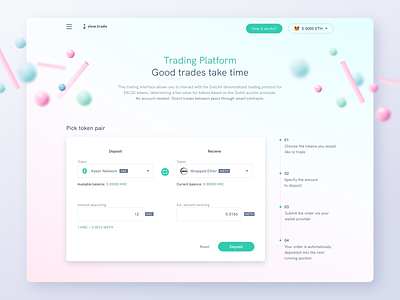 Slow trade redesign 3d blockchain cryptocurrency design ethworks gradient pastels trade ui user experience ux web website