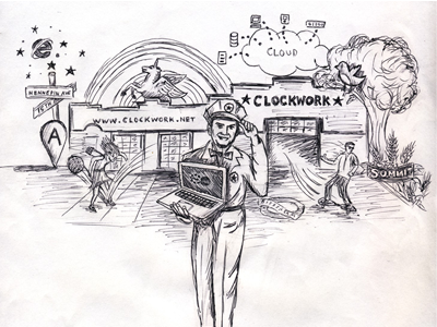 Sketch for Mural at Clockwork clockwork mural pegacorn rainbow service station sketch