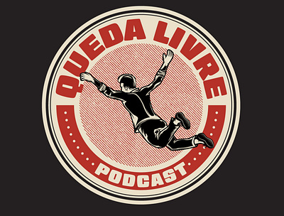 Queda Livre Podcast adobeillustrator badge design badge logo branding characterdesign drawing freefall illustration illustrator logo podcast vector