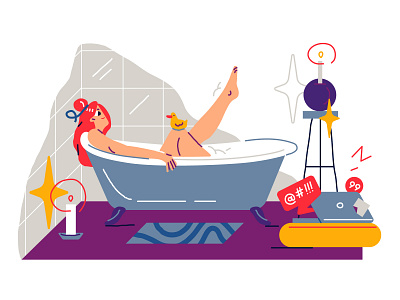 All the world can wait 😌 bathtub character design girl girl character illustration rest vector