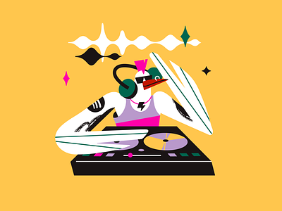 DJ bird branding character characterdesign dj illustration music spotify spotify premium vector