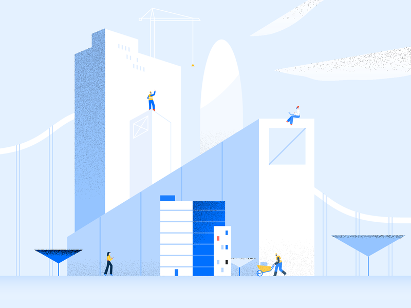 Building Construction 🏗️ building bricsys construction trees texture vector color blue illo character illustration