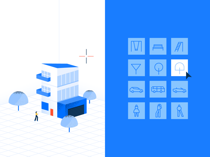 more trees! 🌳 select cursor software architecture isometric isometric illustration icons set icons vector blue design illustration