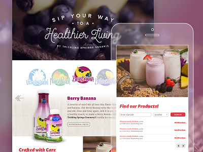 Yogurt Smoothies Microsite creamery grid layout organic packaging photography product responsive website yogurt