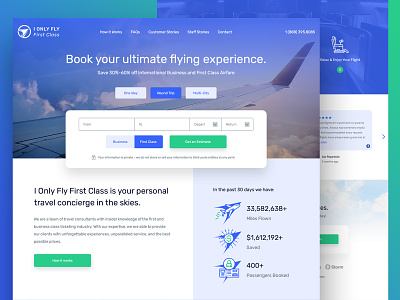 I Only Fly First Class booking concierge design flight website website layout wip