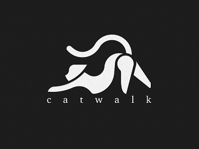 Catwalk black cat design kitty logo minimalist simple walk white