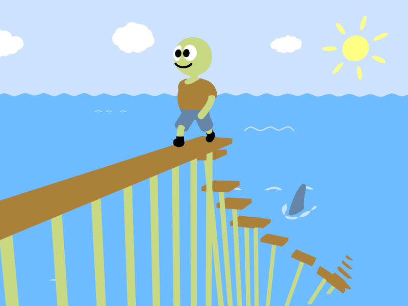 Look back! 3d animation bridge character design flat houdini loop motion sunny walk water