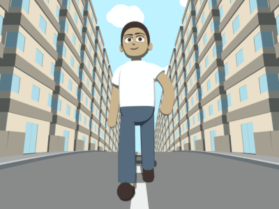 City walk 3d animation character design flat illustration loop procedural walk cycle