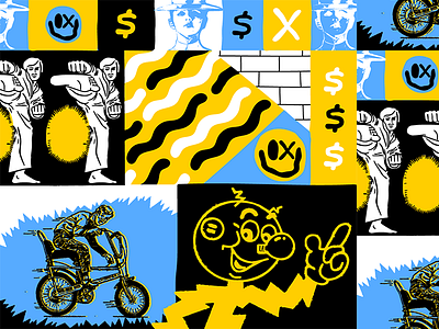 Keep Ya Head Up bike icons illustration karate pattern