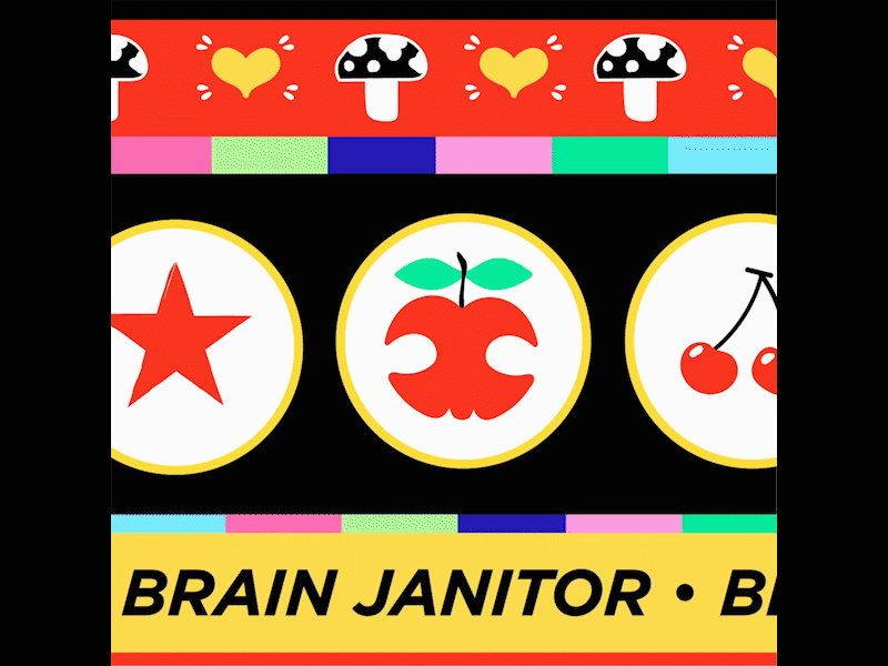 Brain Janitor apple cherries gambling heart illustration illustrations motion mushrooms