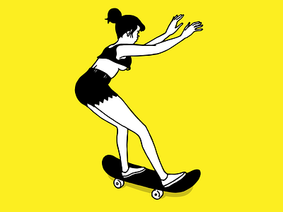Skater on Yellow figure skateboarding skateboarding art skating woman
