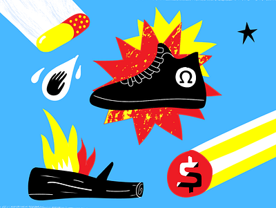 Omega art fire icons illustration shoes vector