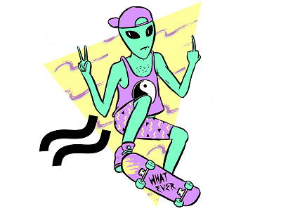 Peace, dude 90s alien skateboard sports