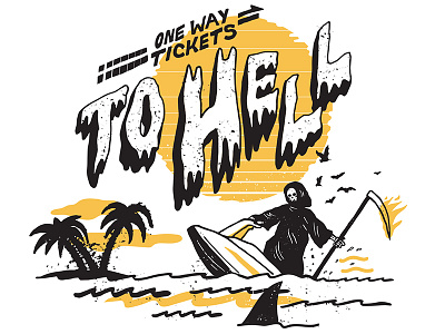 One Way Tickets death hell illustration tropical tshirt