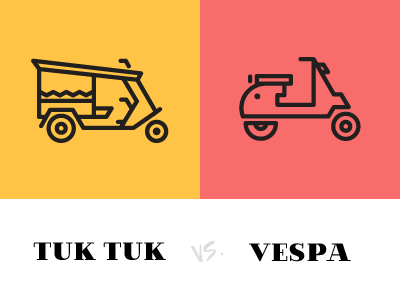 Tuk Tuk vs. Vespa icon iconset illustration lineart pictogram transport travel tuktuk vespa villa didot