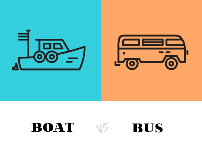 Boat vs. Bus boat bus icon iconset illustration lineart pictogram transport travel villa didot volkswagen