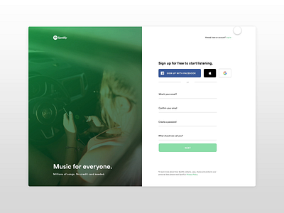 Spotify Sign Up Concept app application authentication design flat form interface minimal music register registration sign up signup signupform simple spotify streaming ui user interface web