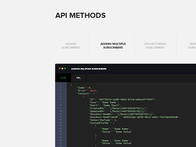 Api Methods api app clean code editor flat landing methods minimal navigation request tabs