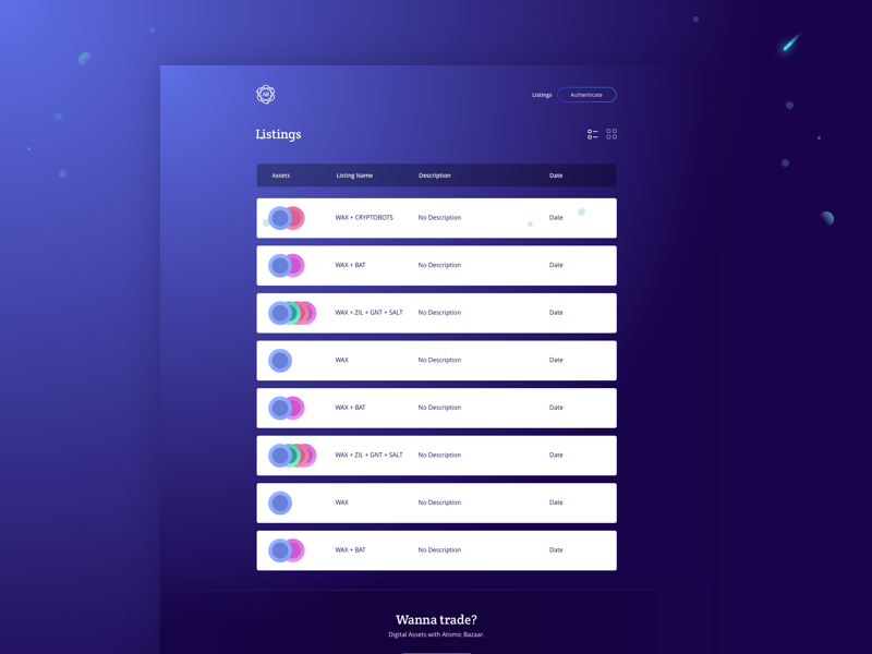 Atomic Bazaar Listings Table by Nikitas Christodoulakis on Dribbble