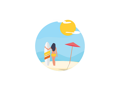 Surfing Lady beach circle design flat icon illustration illustrator minimal simple summer sunny surf
