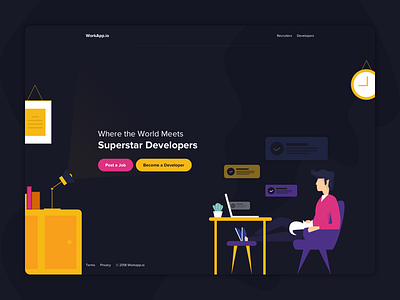 Workapp Landing Page animal app application code dark design flat icon illustration interface landing minimal simple ui user interface ux vector web