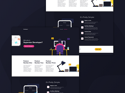 Workapp Dev Page app application clean code dark design desk developer flat illustration interface minimal simple ui user interface ux vector web