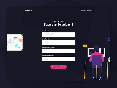 Workapp Form app application clean code dark design flat form illustration minimal register registration form signup signup form simple ui user interface ux vector web