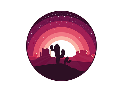 Dear Friends cactus circle dark desert design flat illustration landing minimal simple stars sun vector