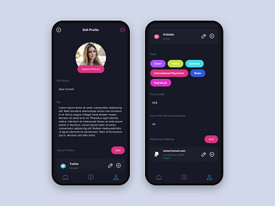Profile Settings - Workapp app application dark design edit edit profile experience flat interface minimal profile profile page settings settings page settings ui social social app ui user experience user interface