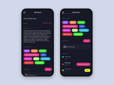 Project Details - Work App app application dark flat freelance freelancer freelancing interface minimal project simple tags timeline ui uiux user experience user interface user interface design userinterface ux