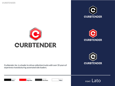 Curbtender Logo badge badge logo branding car badge chrome des moines design garbage garbage truck hexagon iowa logo logo design portfolio racing red