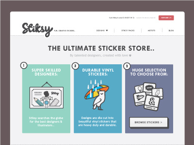 Stiksy Home design homepage landing landingpage process shop steps stickers store