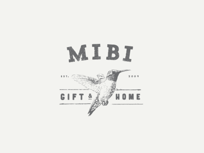 MIBI gift & home branding hummingbird illustration logo scratchy texture vintage worn