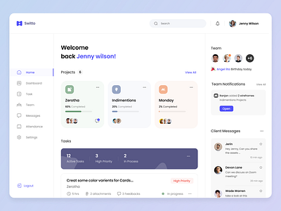 Team Project Management awesome blue branding client chat color dailyui dashboard design figma home management task team ui uiux ux