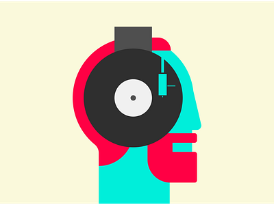 The Vinyl Lover analogue beard design geometric head headphone icon man minimal vecor vinyl