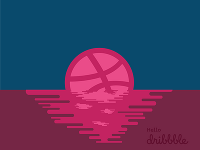 Hello Dribble! dribbble illustration sun sunset vecor