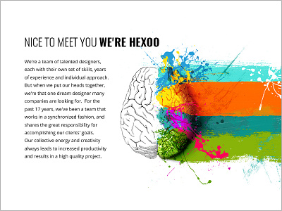 Meet our team brain colors design hexoo webpage