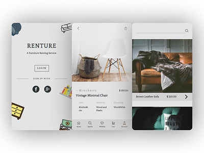 Renture - A furniture renting app. app design furniture furniture design ios renting ui