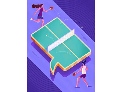 "The master of repartee" illustration isometric magazine pingpong play psychology sport tabletennis talking woman