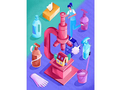 "I'm a hygiene freak" Illustration for Sante magazine cleaning design graphic house hygiene illustration isometric magazine microscope psychology woman