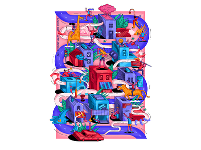 "Bad decisions make good stories" building city design giraffe illustration party print vector