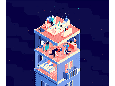 Last supper character house illustration inspiration isometric party texture
