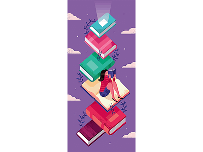 Literary gymnastics book illustration isometric psychology reading texture woman