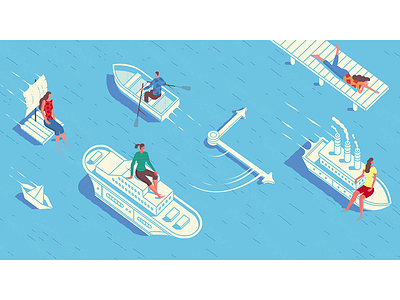 Illustration for Charaktery magazine blue girl illustration isometric people psychology sea woman