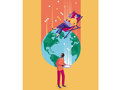 Illustration for Autostadt magazine earth illustration iphone isometric magazine psychology relax remote remote work tablet woman work world