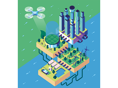 Illustration for Autostadt magazine building design drone economy graphic green illustration isometric magazine
