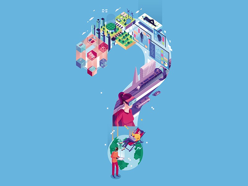 Cover for Autostadt magazine vr gogle train design graphic magazine isometric illustration