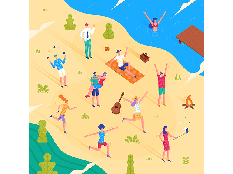 Illustration for Hyundai beach design graphic illustration isometric lake summer swimming vector woman