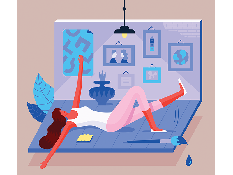Illustration for Charaktery magazine room interior girl vector magazine psychology woman illustration
