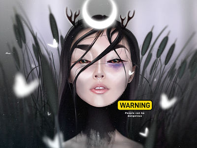 warning art artist character dark design draw forest girl illustration night people warning